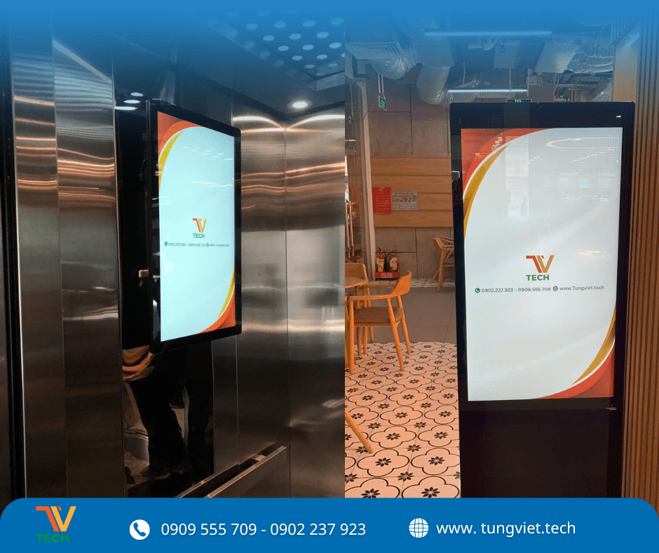 TV Tech Hoàn Thiện Dự Án Lắp Đặt Màn Hình Quảng Cáo Chân Đứng và Màn Hình Thang Máy Tại Hệ Thống Cửa Hàng Bán Lẻ