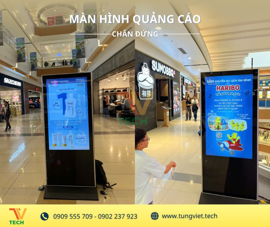 Màn Hình Quảng Cáo Chân Đứng TV Tech – Hiện Diện Toàn Diện Tại Siêu Thị Và Trung Tâm Thương Mại