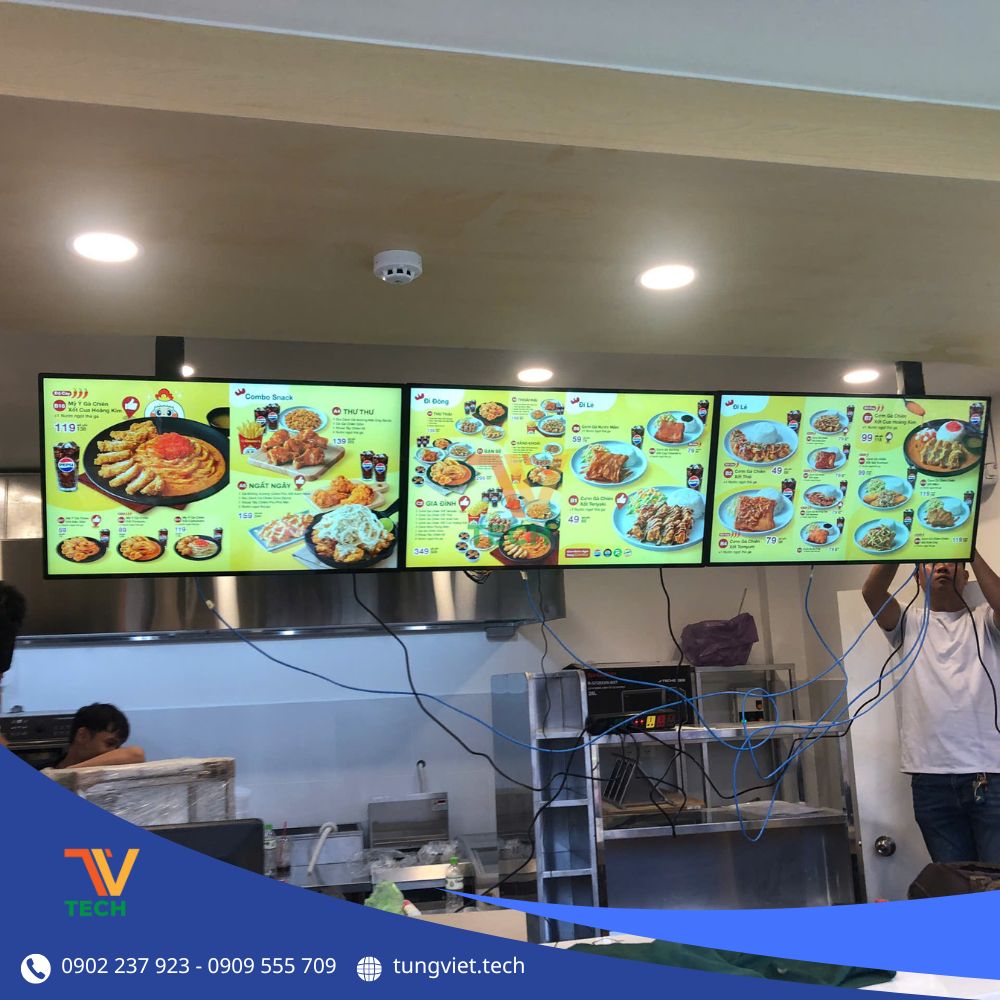 Màn hình quảng cáo treo tường tại quầy bán hàng – giải pháp giúp nhà hàng nổi bật và khẳng định thương hiệu cùng TVTech